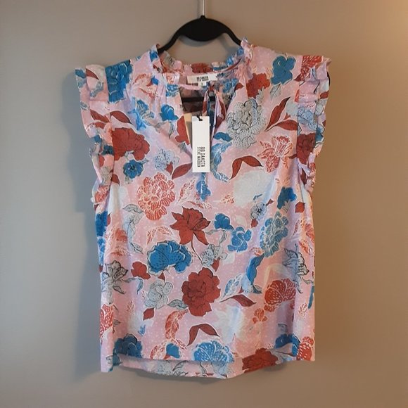 BB Dakota Steve Madden Flutter Away Floral Print Ruffle Tie Top New! S - Picture 3 of 16